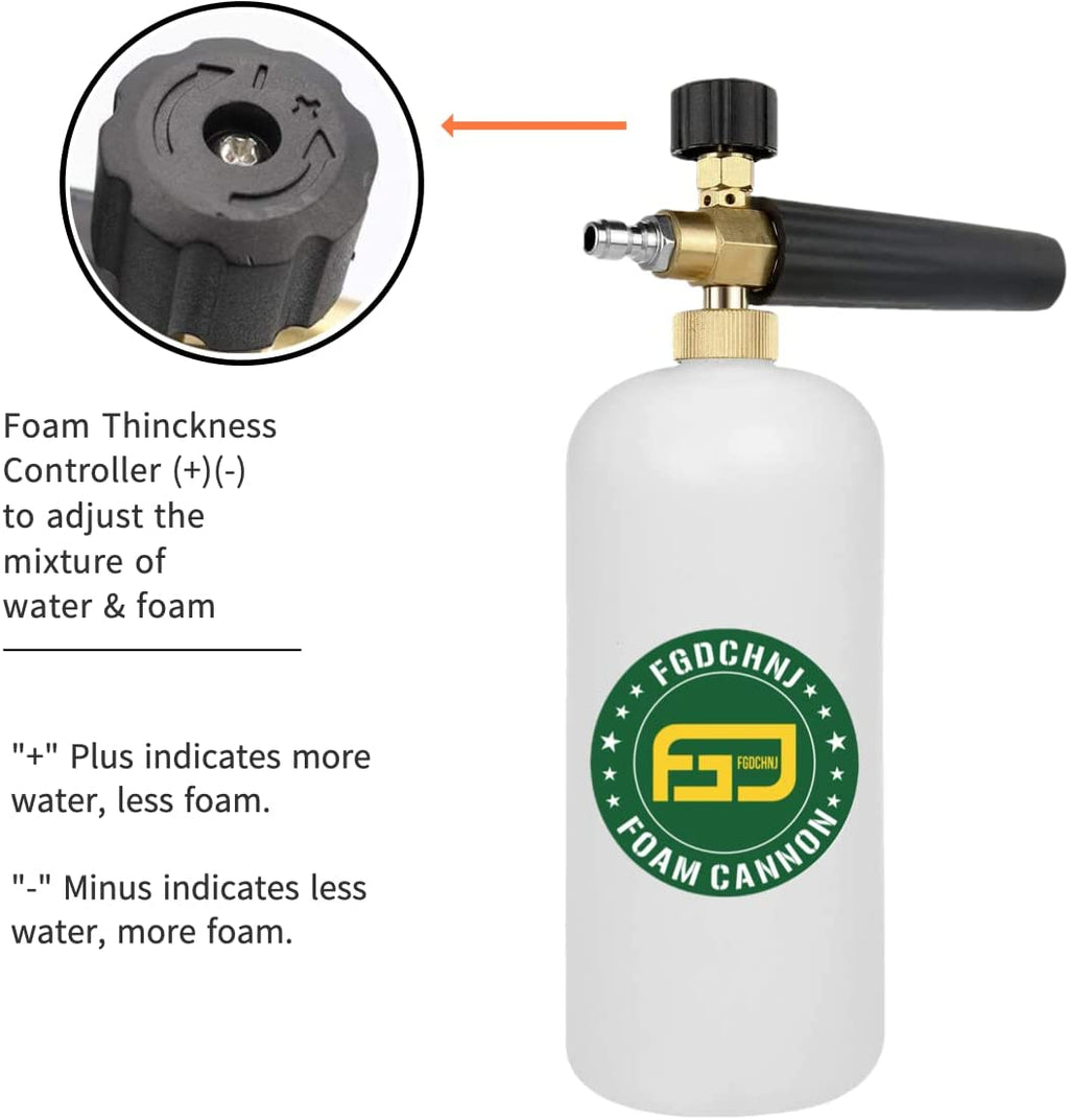 Pressure Washer Foam Cannon with 1/4” Quick Connector, 1 Liter Bottle, Car Wash Foam Gun