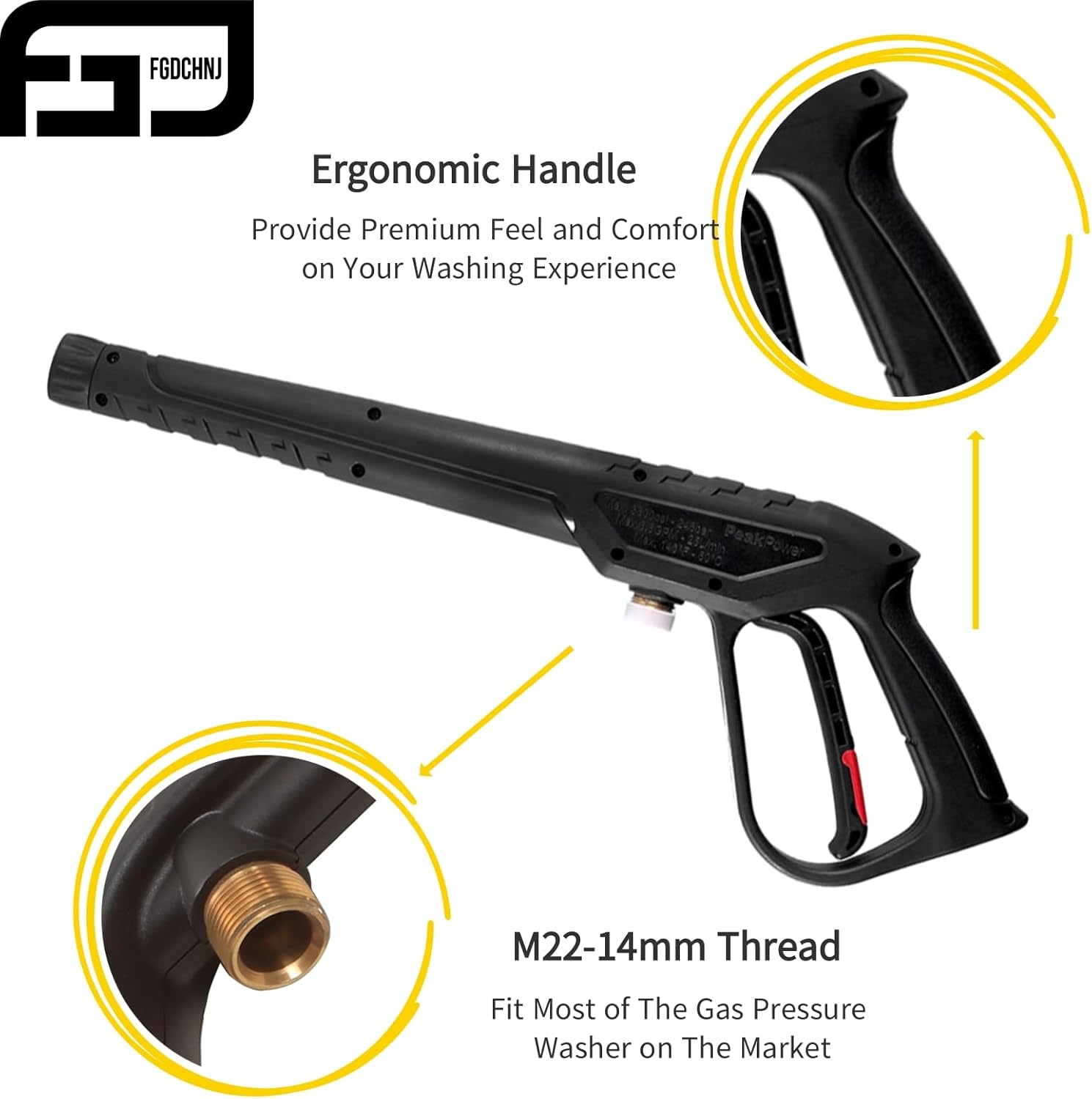FGDCHNJ 3600 PSI Pressure Washer Gun with 36” Wand & 5 Nozzles